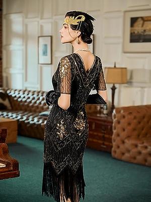 Unique Vintage 1920s Black Beaded Fringe Sleeve Nadine Flapper Dress