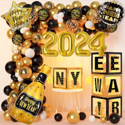 black gold new years balloons 2024