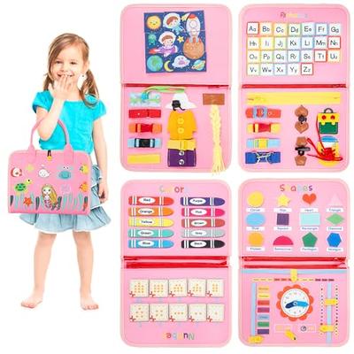 Busy Board for Toddlers 2-4,Sensory Toys Montessori Busy Book for Toddlers  1-3, Airplane Travel Essentials Kids,Autism Educational Travel