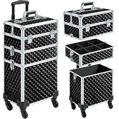 Yaheetech Rolling Makeup Train Case 3 in 1 Cosmetic Case Professional Makeup  Suitcase Large Aluminum Cosmetic Trolley with Swivel Wheels and Key,  Diamond Pattern- Black - Yahoo Shopping