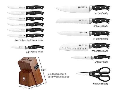 Premium Kitchen Silver 15Pcs Steel Knife Set with Block and Build-In  Sharpener