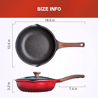 HLAFRG 10 inch Frying Pan with Lid, Black Granite Skillet with Lid, PFOA Free, Even Heating and Less Oil, 8 inch Omelet Pan, Small Pan, Induction