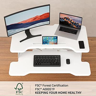 Standing Desk Converter: Adjustable up to 19.3 for Dual Monitors.  Ergonomic Black Riser Promotes Healthy Workstation