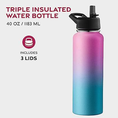 Beglad Insulated water bottle 24 oz, Stainless Steel Wide Mouth Double  Vacuum Thermos Flask with 3 Lids Reusable Leak Proof BPA-Free Metal Water