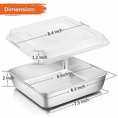 P&P CHEF Lasagna Deep Baking Pan - 10.7” x 8.3” x 3.2 Rectangular Cake Pan  Cookie Bakeware Stainless Steel for Brownie/Bread/Meat, Deep Side & Round