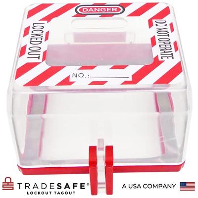 TRADESAFE Emergency Stop Button Cover Lockout - Box Type Transparent Push Button Switch Cover, 2-7/8-Inch x 2-7/8-Inch Hole Dimensions - Large Push