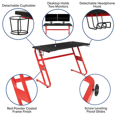 Flash Furniture Red Gaming Desk with Cup Holder/Headphone Hook & Gray  Reclining Gaming Chair with Footrest