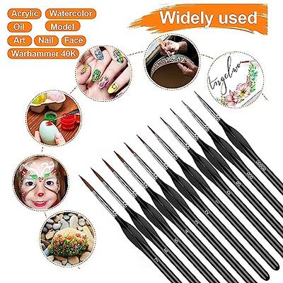  Miniature Paint Brushes, 11Pcs Micro Detail Paint Brush,  Acrylic Paint Brushes, Triangular Grip Handles Art Brushes for Watercolor,  Oil, Face, Nail, Acrylic Painting (Glossy Black)