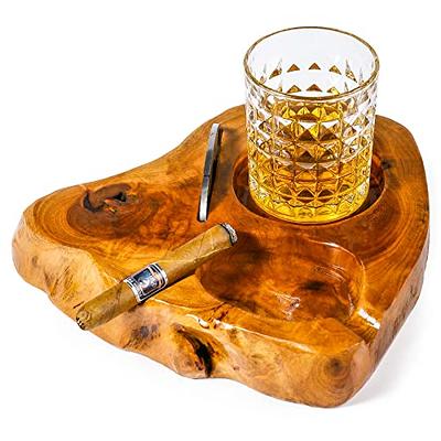 KOVOT Cigar Ashtray and Whiskey Glass Tray – Exquisite Rustic Wooden Tray  with Cocktail Glass Coaster – Wood Cigar Ashtray with Slot to Hold Cigar – Accessory  Set Gift for Men Christmas, Ashtray