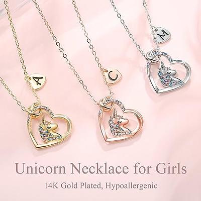 M MOOHAM Silver Initial Heart Necklaces for girls, cZ Heart