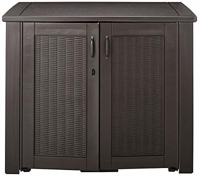 Rubbermaid Weather Resistant Resin Chic Outdoor Patio Storage Cabinet,  Black Oak 