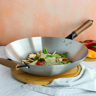 14 inch Carbon Steel Craft Wok with Wooden and Steel Helper Handle (Ro