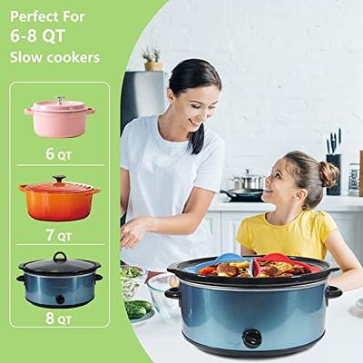 Silicone Slow Cooker Liners Fit for Crockpot 6QT, Silicone Slow Cooker  Divider Liner, Reusable/BPA Free/Leakproof/ Slow Cooker Accessories Cooking  Liner for Most 6 Quart Slow Cooker (Blue+Grey-2-IN-1[Fit 6 to 8 QT]) 