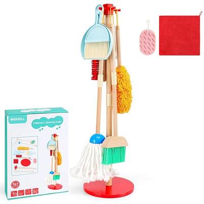 Playkidz Cleaning Role Set, 6pcs, Includes Mop, Brush, Broom, Dustpan, and Organizer Stand, Play Helper Realistic Housekeeping Set, Recommended for