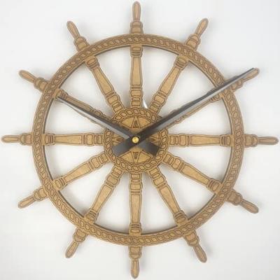 Vintage Wooden Ship's Wheel Wall Clock, Ergo Battery Operated