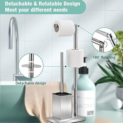 mDesign Steel Free Standing Toilet Paper Holder Stand and Dispenser - Chrome