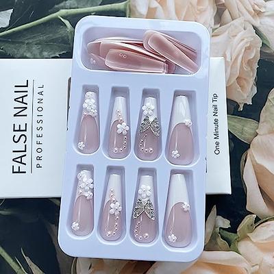 French Pink Heart False Nail Long Coffin Press on Nails for Nail Art Salon  24pcs