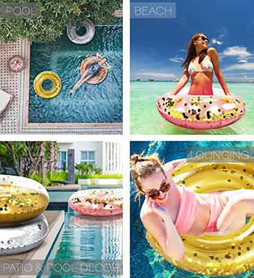 Mozlly Silver, Gold, and Rose Gold Inflatable Pool Floats Tube Set of 3 -  Premium Fun Confetti