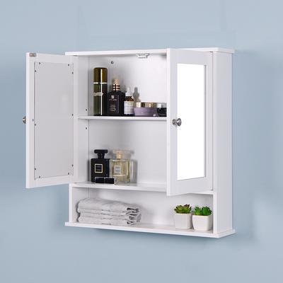 Costway Wall Mounted Bathroom Storage Cabinet Medicine Cabinet Organizer  Shelf W/Double Mirror Door White 