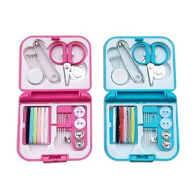 Portable mini travel sewing kits box with color needle threads pin scissor sewing  set with case