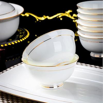BoaLumi Ceramic Soup Bowls - 10 Ounce Gold Rim Small Bowls - Premium Bone  China White Bowls - Kitchen
