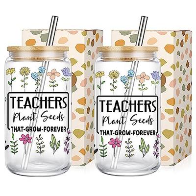 Teacher Thank You Gift 16oz Libbey Glass with Lid and Straw