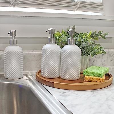 Luxurious Glass Kitchen Soap Dispenser Set with Tray by Brighter Barns -  Hand and Dish Soap Dispenser for Kitchen Sink - Farmhouse Soap Dispenser 