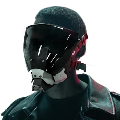 LIGUOGUO Techwear Punk Mask Helmet with Lights Futuristic Mask