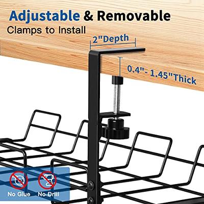 Under Desk Cable Management Tray, 15.7'' Cable Management Under Desk No  Drill Steel Desk Cable Organizers, Desk Cable Tray with Wire Organizer and