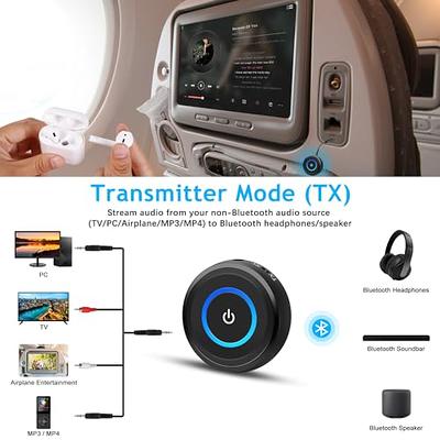 EMUTECK Bluetooth 5.3 Transmitter Receiver for TV to 2 Wireless Headphones,  Long Range Dual Link AptX Low Latency, 3.5mm AUX for Home Stereo Speaker