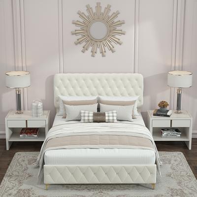 URTR 85 in. W Light Grey Queen Size Upholstered Platform Bed with