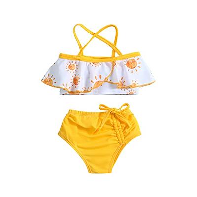 Sun Print Baby Girl Ruffle Swimsuit Toddler Bathing Suit Two Piece Bikini  Tops Shorts Bottoms Infant Beach Swimwear (D#04#Yellow, 18-24 Months) -  Yahoo Shopping