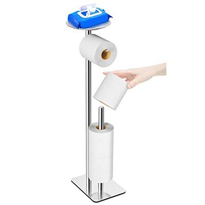 FEILERN Toilet Paper Holder Stand for Bathroom Floor Standing Toilet Roll  Dispenser Storages 4 Reserve Rolls, with Top Storage Shelf for Cell Phones