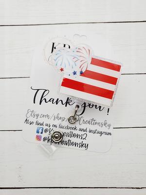 USA Patriotic Retractable Badge Reel America Badge Reel Cute Badge Reels  Funny Badge Reel Red, White, Blue 