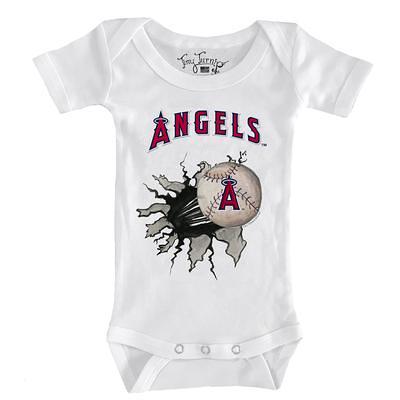 Women's Tiny Turnip White/Red Los Angeles Angels Baseball Tear 3/4-Sleeve  Raglan T-Shirt