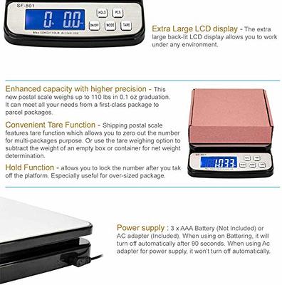 110 LB 50KG Digital Postal Scale, MOCCO Heavy Duty Stainless Steel  Multifunctional Shipping Scale 0.1oz / 1g Accuracy with Tare Hold and  Counting