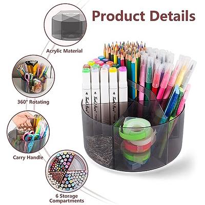 Aurigate Acrylic Pen Holder Pencil Organizer, 360-Degree Rotating Pencil Holder, Crayon Organizer for Kids Marker Holder Art Supply Organizer for Desk