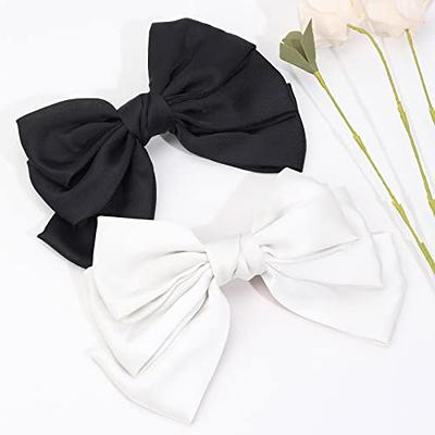Bmobuo Satin Hair Ribbons - 6PCS Long Bows and Barrettes for Women and  Girls in White, Black, Pink