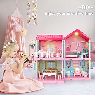 Free 2PCS dolls + Fairy Lights] SALE Big Dollhouse Multiple Floors Girls  Kids Dream Barbie Doll House with Simulation Furnitures Set Castle toy Barbie  house doll house princessDIY Dollhouse Miniature Furniture Kit