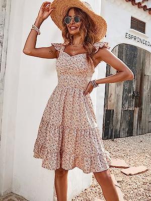  PRETTYGARDEN Women's Floral Boho Dress Casual Short Sleeve V  Neck Ruffle Tiered 2024 Summer Swing Maxi Dresses(Apricot,Small) :  Clothing, Shoes & Jewelry