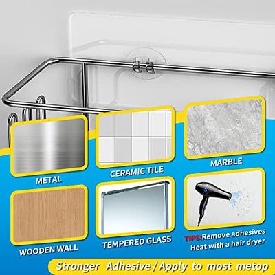 KINCMAX Shower Shelves 2-Pack - Self Adhesive Caddy with 4 Hooks - No Drill  Large Capacity Stainless Steel Wall Shelf - Aesthetic Organizer for Inside