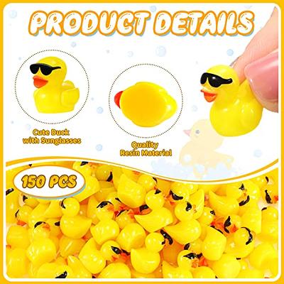 Qunclay 150 Pcs Mini Resin Duck with Sunglasses Bulk Tiny Yellow