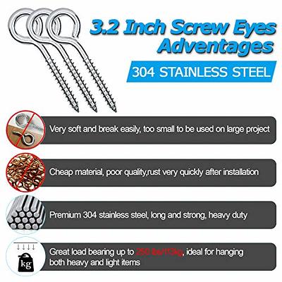 304 Stainless Steel Screw Eyes,Heavy Duty Screw Eyes Hooks,12 Pack