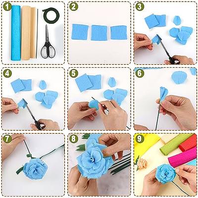 Crepe Paper Flower DIY Kit, 6pcs 35g Crepe Papel Rolls with Green