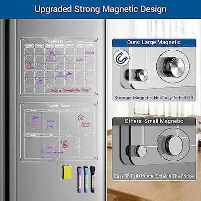 VTVTKK Acrylic Magnetic Dry Erase Board Calendar for Fridge, 16x12 Inches  Magnetic Monthly Calendar for Fridge with 6 Colorful Markers, Clear