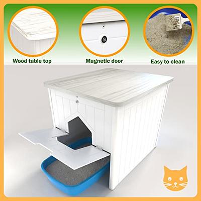  DINZI LVJ Litter Box Enclosure, Cat Litter House with Louvered  Doors, Entrance Can Be on Left or Right, Large Hidden Cat Washroom for Most  of Litter Box, Cat Furniture Cabinet, White 