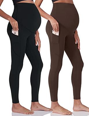 Enerful Women's Maternity Workout Leggings Over The Belly Pregnancy Active  Wear Athletic Yoga Pants with Pockets 2PCS Black Dark Brown Large - Yahoo  Shopping