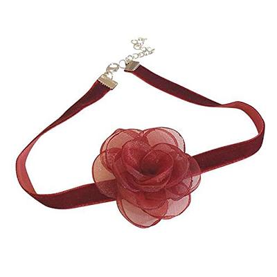 Sttiafay Boho Flower Lace Choker Necklace Pink Rose Choker Chain Vintage Floral Choker Collar Jewelry for Women Teen Girls