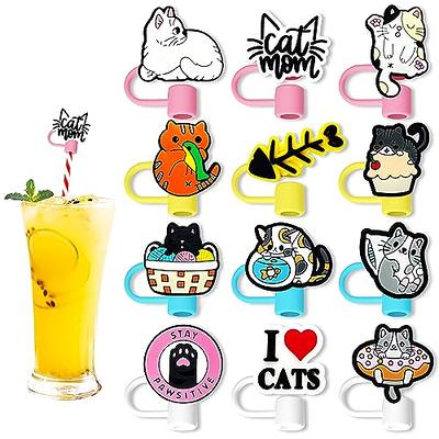 Straw Tips Cover Reusable Straw Toppers Cartoon Cat - Temu