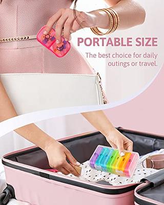 Portable Weekly 7-Day Pill Organizer, Travel Medicine Box, Rainbow Color, BPA Free with Easy Push Button Design Case Holder for Pills/Vitamin